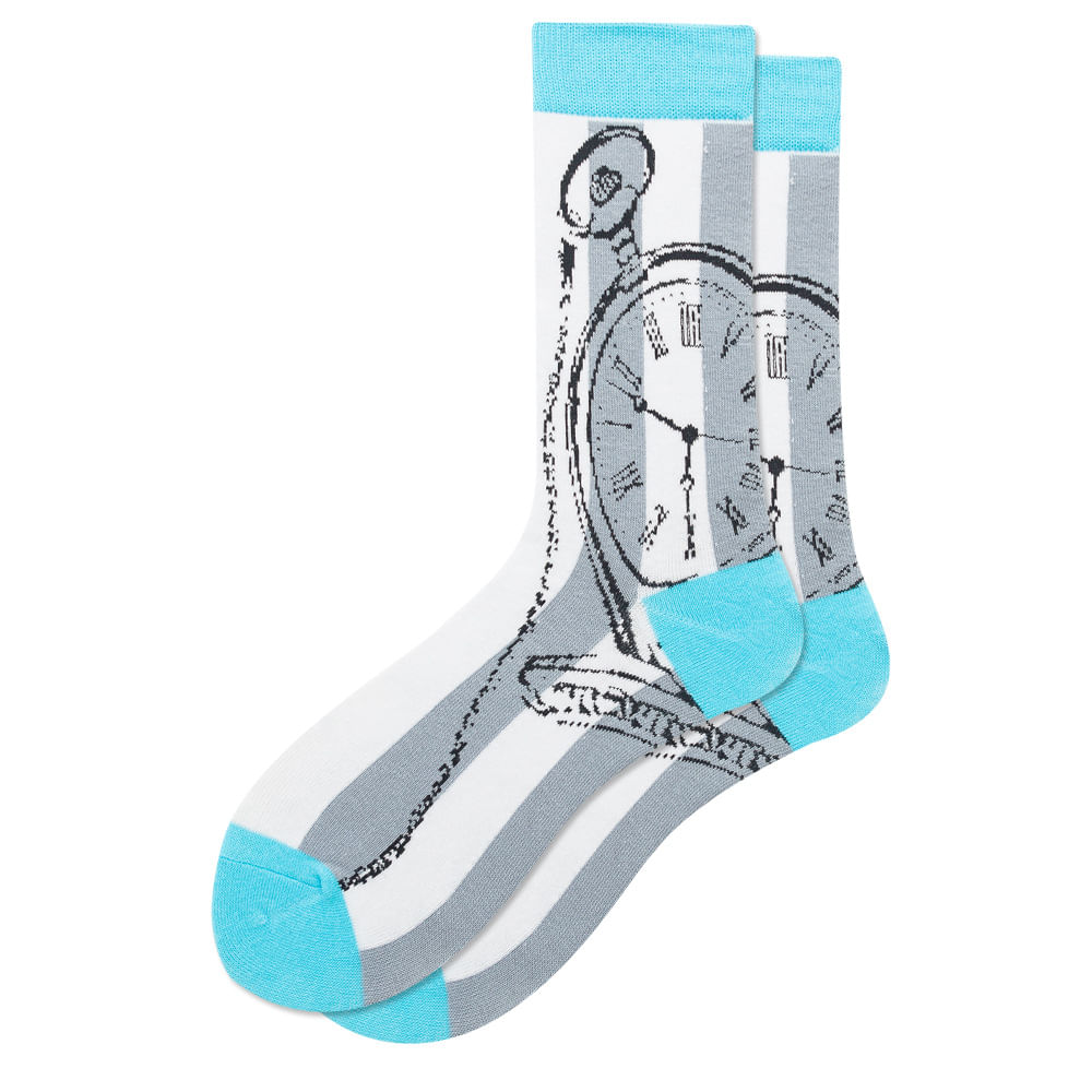 Cotton Crew Socks Novelty Pocket Watch Pattern, 5 Pares