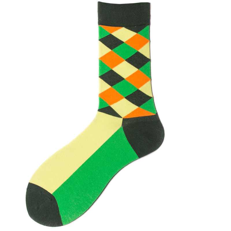 Meias De Algodão Crew Argyle Com Diamantes Verde-alaranjados