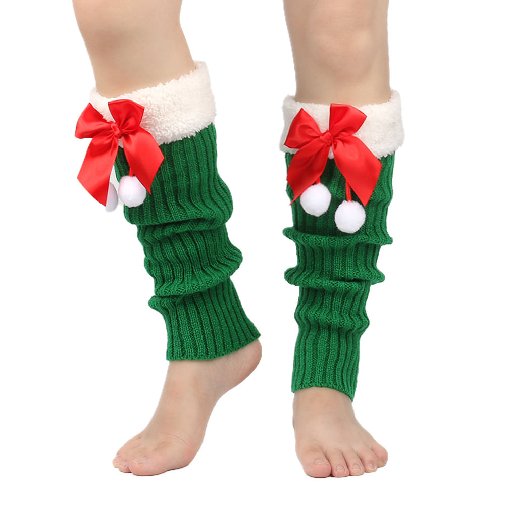 Meias De Malha De Natal, Aquecedores De Pernas, Verdes Para Adultos