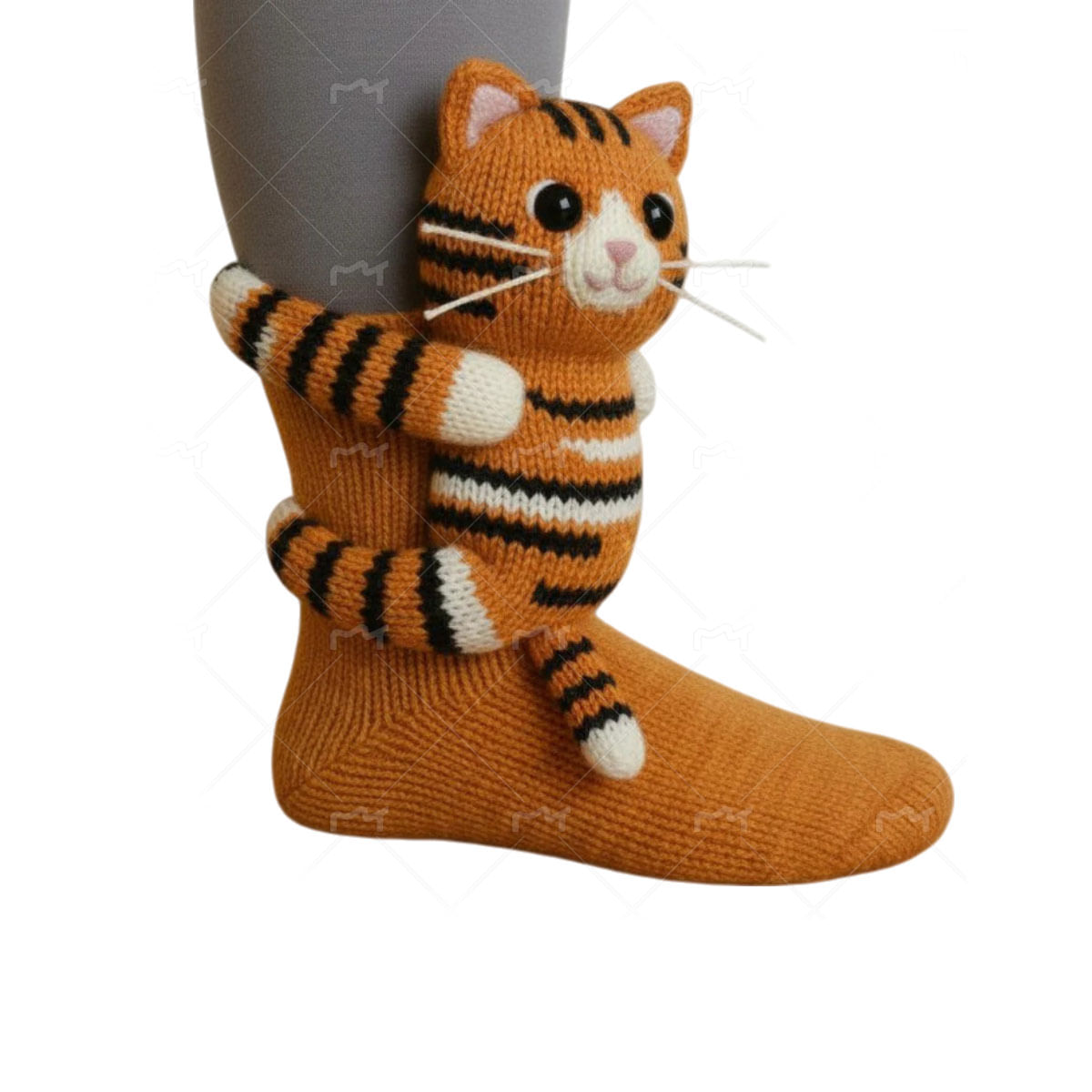 Meias Tricotadas De Algodão 3d Tiger Plush Animal Crew Unissex Para Jovens
