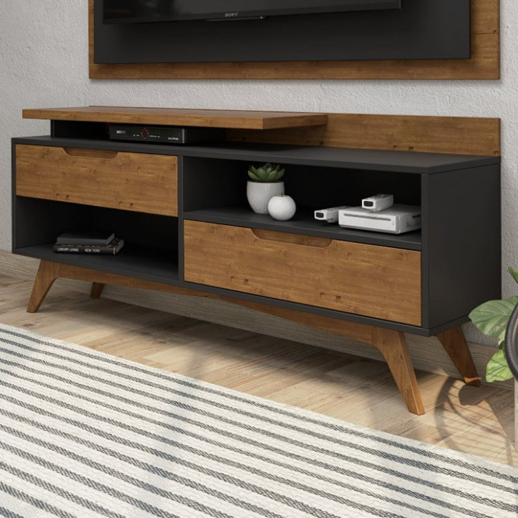 Rack 2 Gavetas Club ArteMobili Preto/Garapa