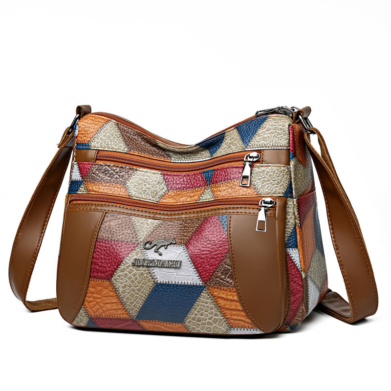 Bolsa De Ombro Messenger Feminina Em Pu Patchwork Crossbody