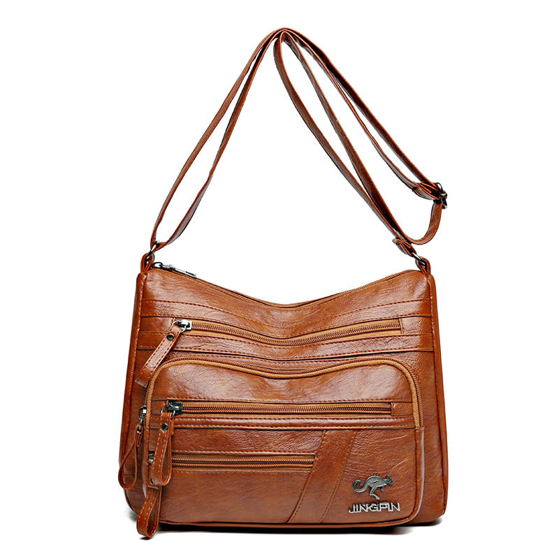 Bolsa De Ombro Feminina Grande E Macia Em Poliuretano Multibolsos