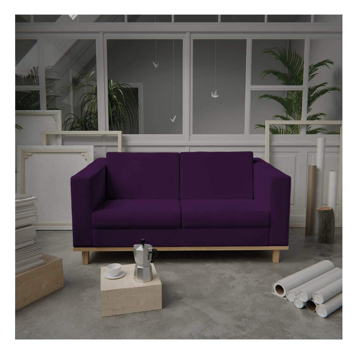 Sofá 2 Lugares 140cm Suede Esper Maranata Estofados Roxo