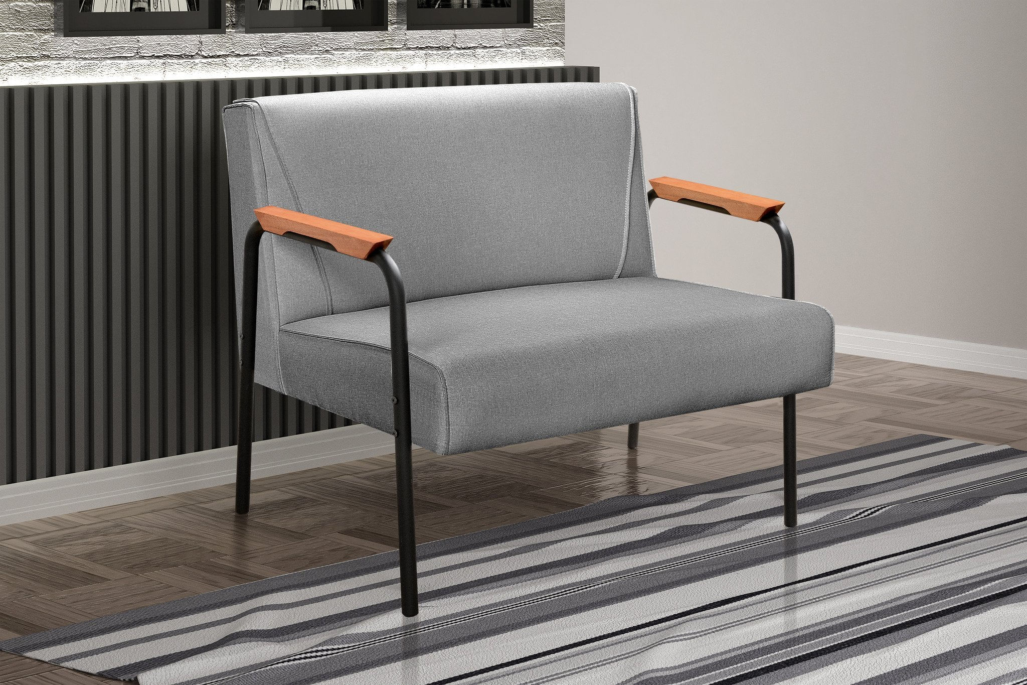 Namoradeira Decorativa Braços Fixo Jade Cinza