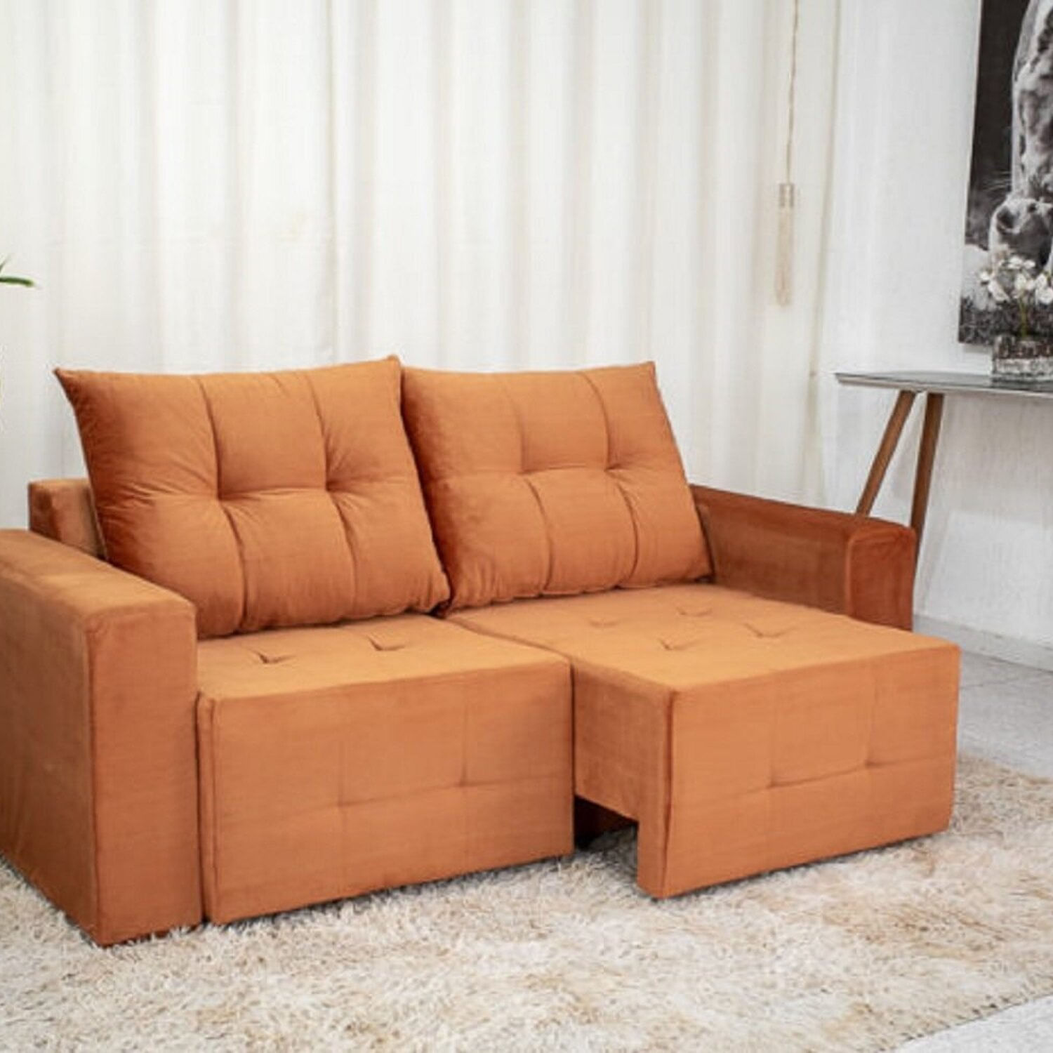Sofá Retrátil 2 Lugares 185cm Duda Design Moderno Terracota