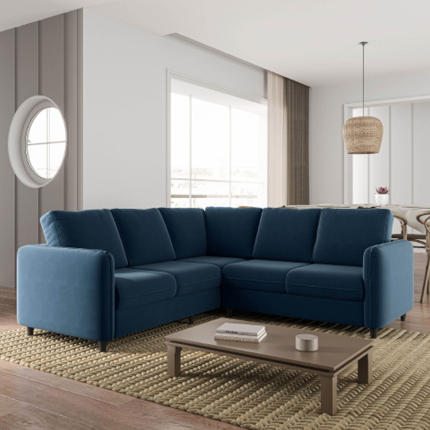 Sofá De Canto Orquídea 5 Lugares Em Veludo Cabecasa Madeiramadeira Azul