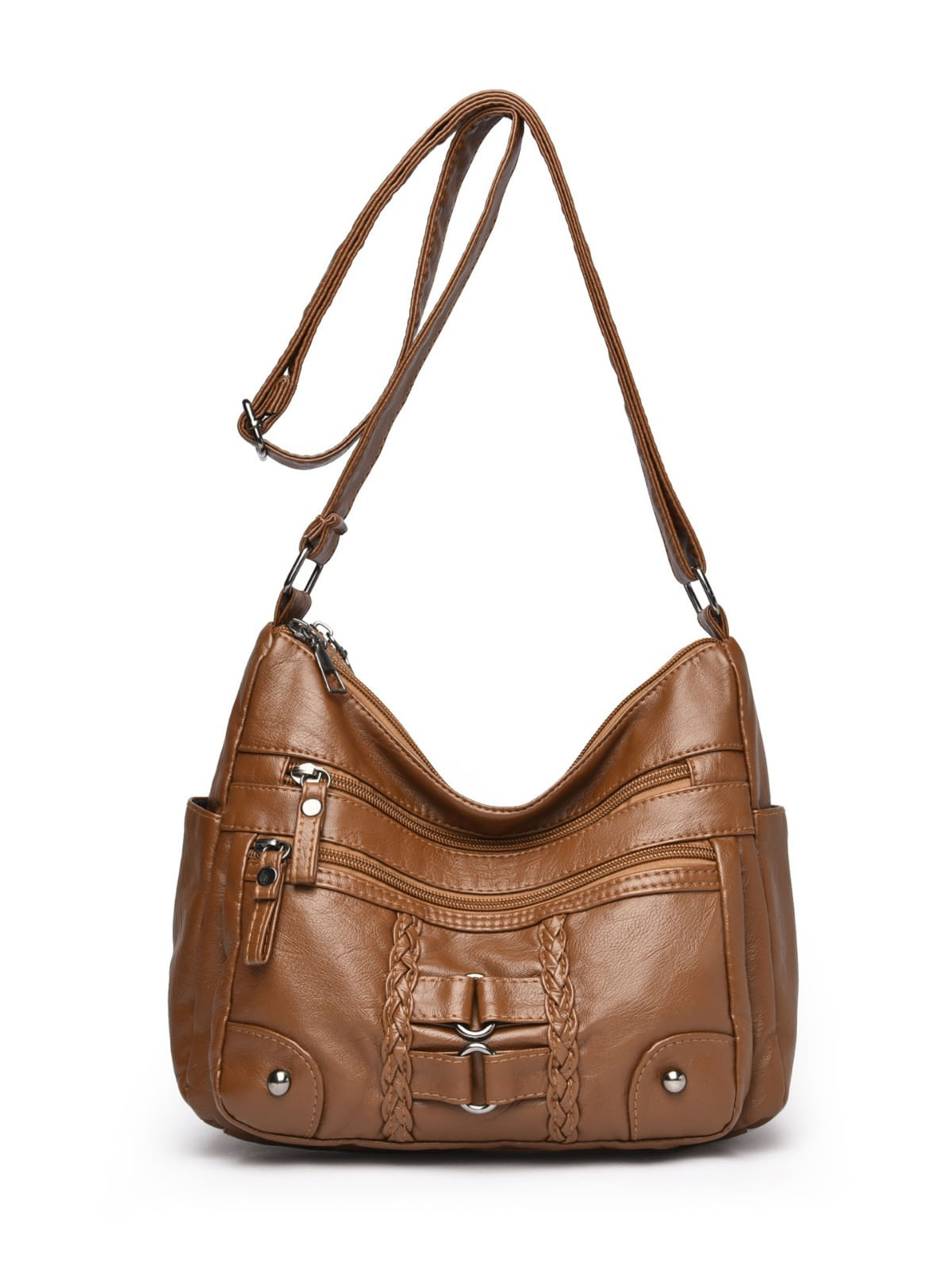 Bolsa De Ombro Feminina Vintage De Couro Pu De Várias Camadas Marrom