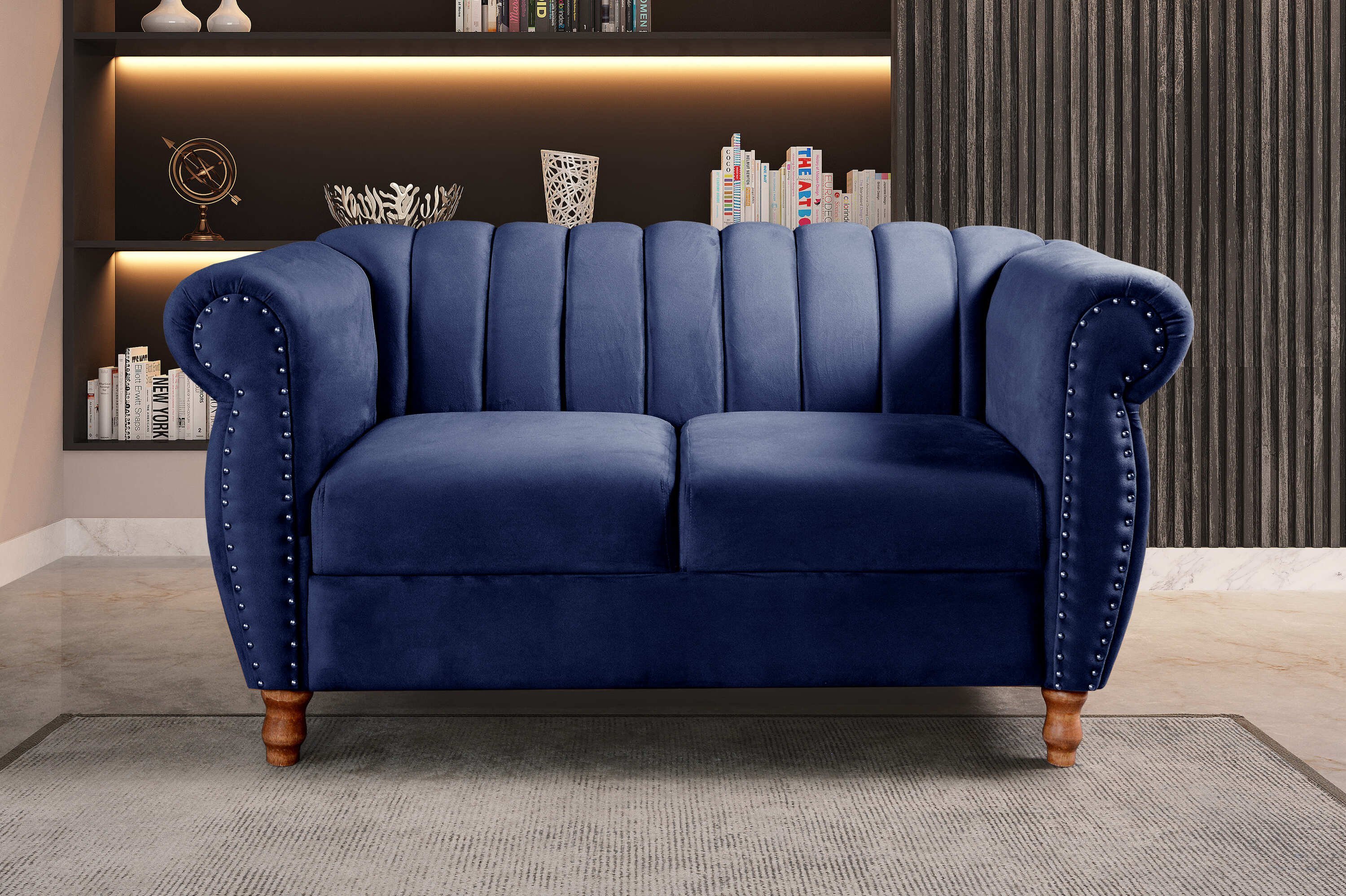 Namoradeira Realeza Sofá Chesterfield Decoração Sala Recepção Estilo Retrô Azul Marinho