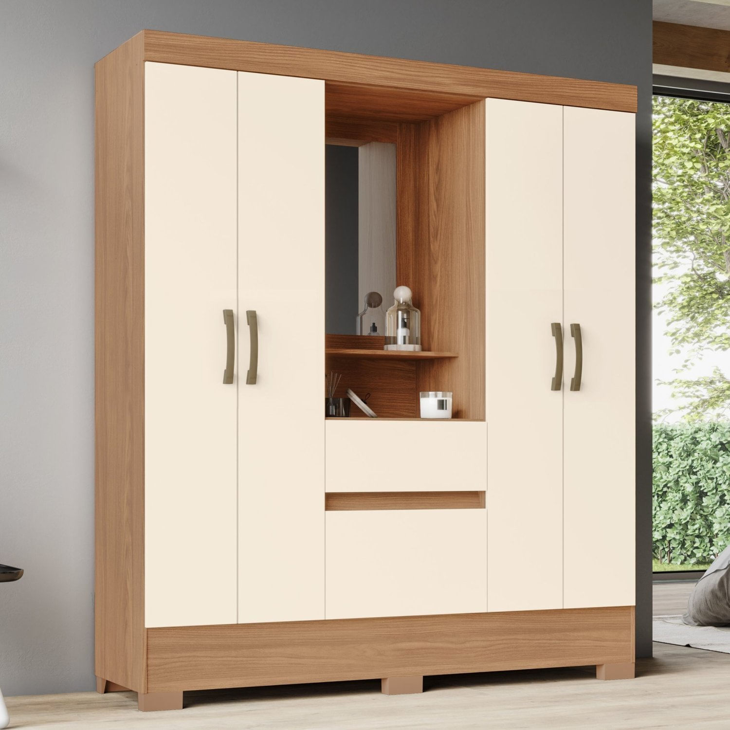 Guarda-roupa Solteiro 4 Portas 2 Gavetas Bs01 Nature/off White