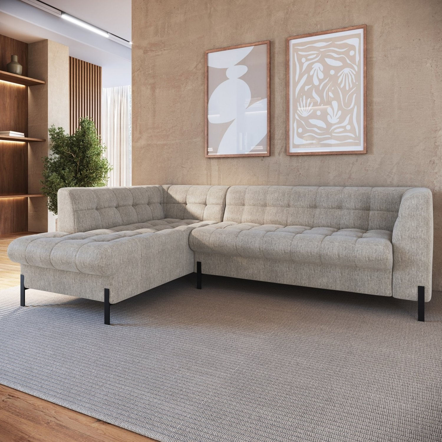 Sofá 3 Lugares Com Chaise Terminal Cod. 1997 Zênite Yescasa Bege