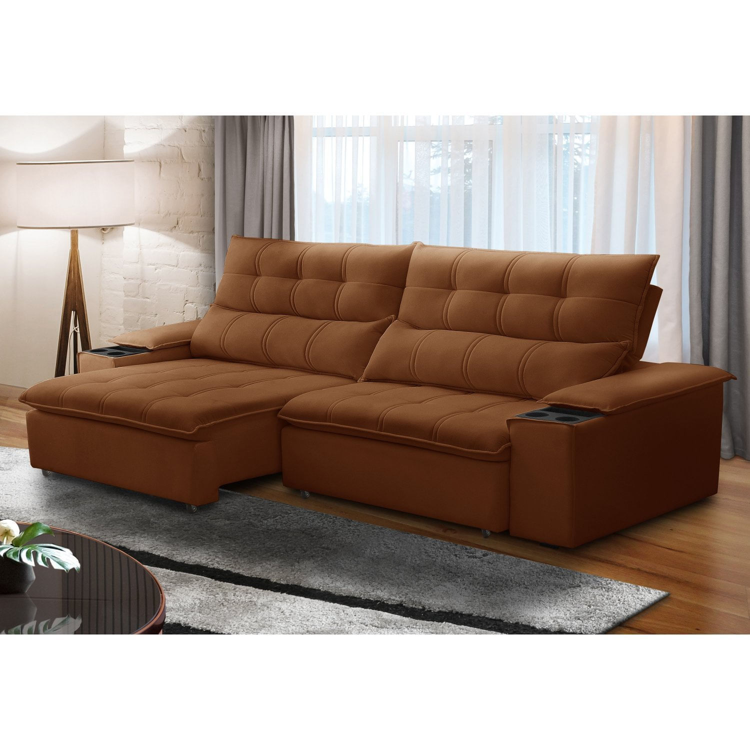 Sofá Retrátil E Reclinável 3 Lugares 230cm Com Porta Copos E Objetos Bulgária