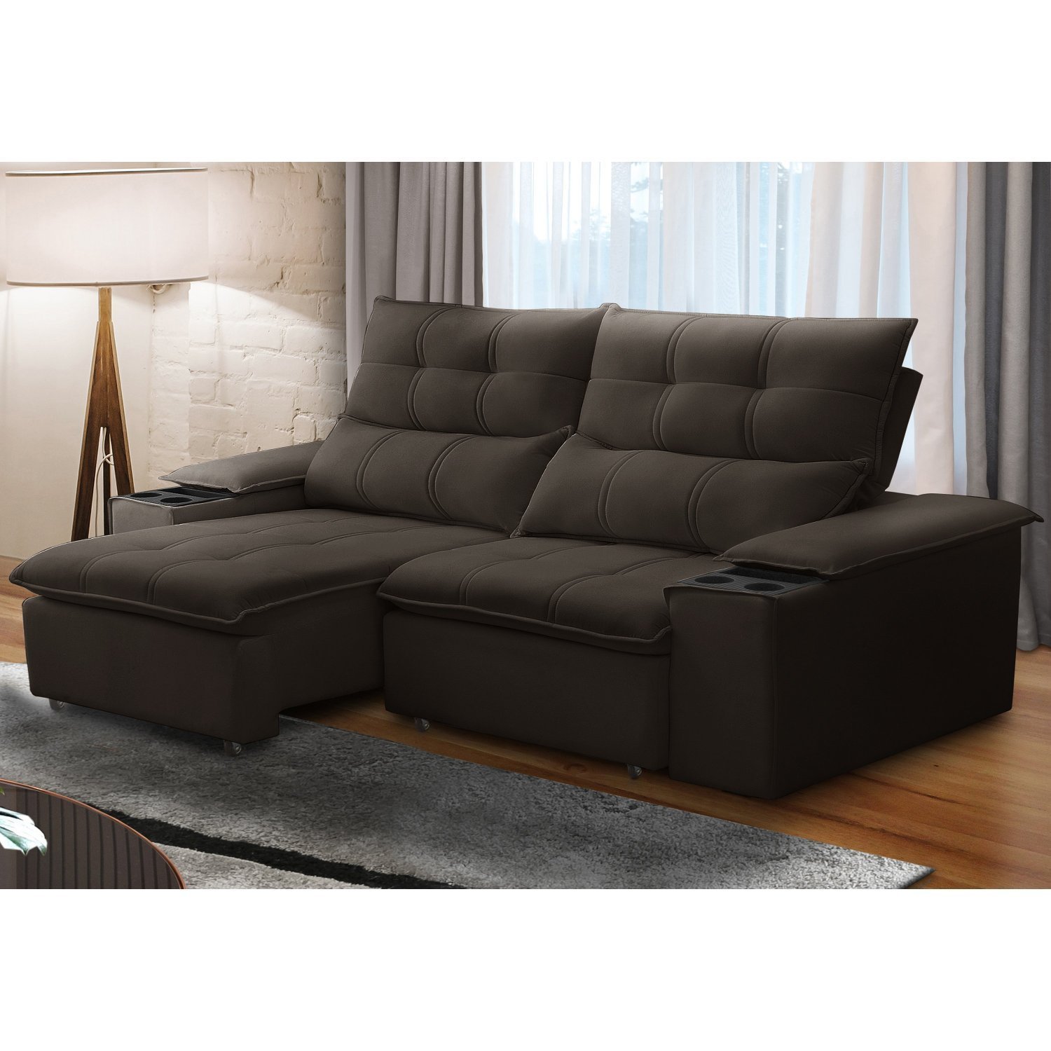 Sofá Retrátil E Reclinável 3 Lugares 210cm Com Porta Copos E Objetos Bulgária