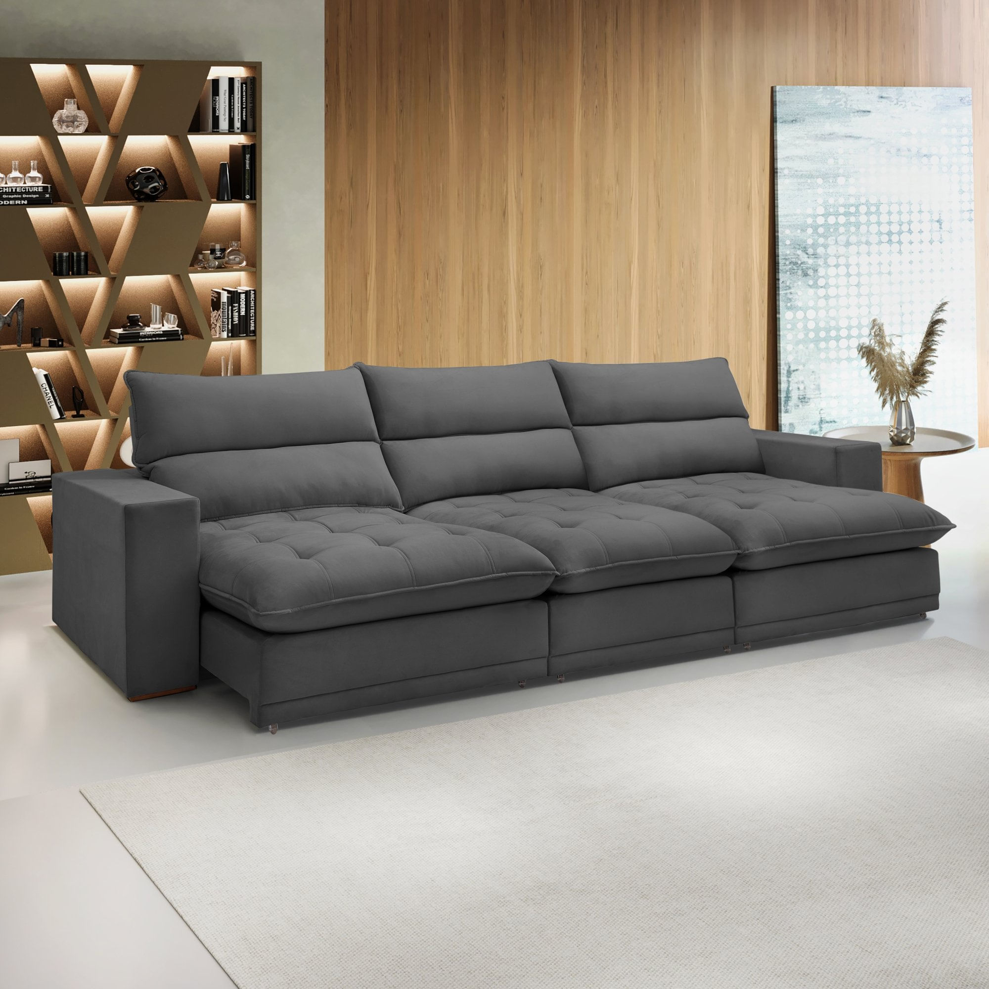 Sofá Retrátil E Reclinável Martinho 350cm Cinza