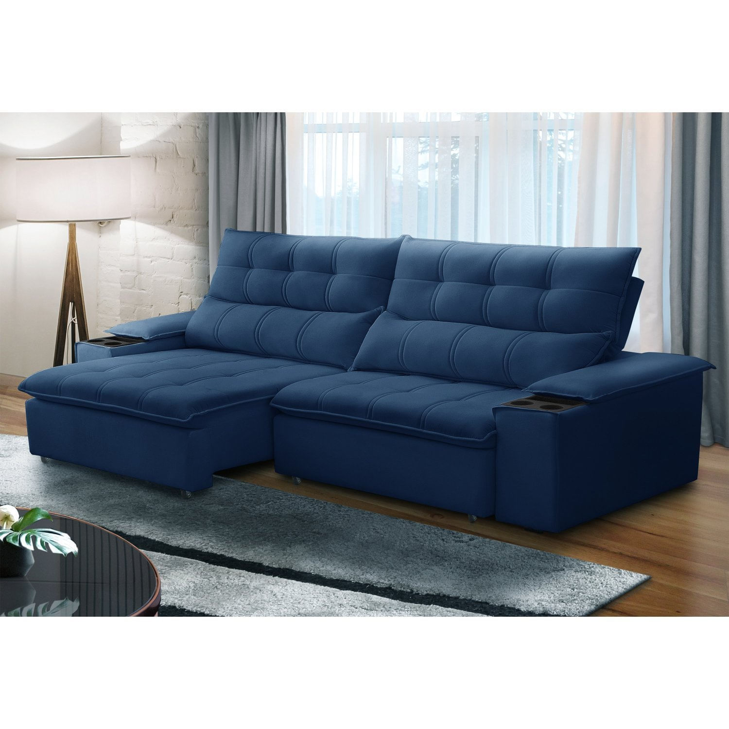 Sofá Retrátil E Reclinável 3 Lugares 230cm Com Porta Copos E Objetos Bulgária