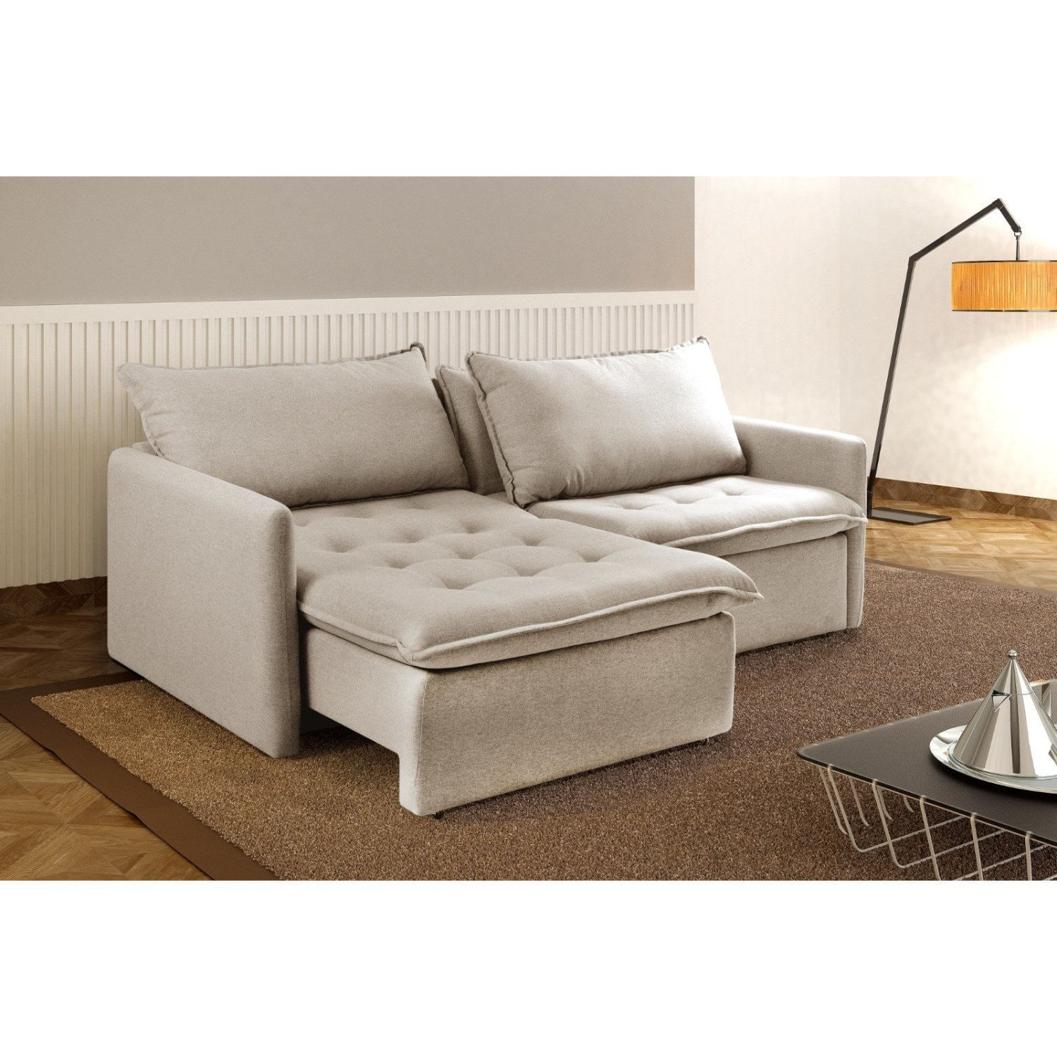 Sofá Cama Retrátil 220 Cm Califórnia Bege