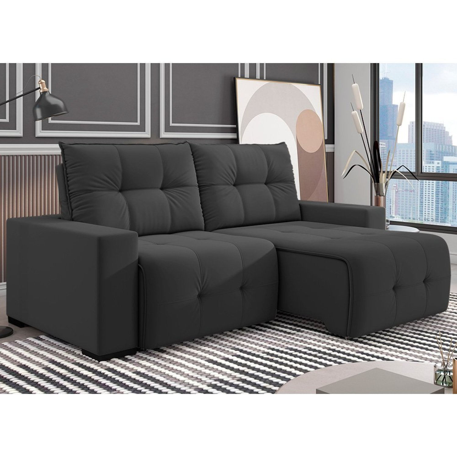 Sofa Retrátil E Reclinável 5 Lugares 290cm Noruega Grafite