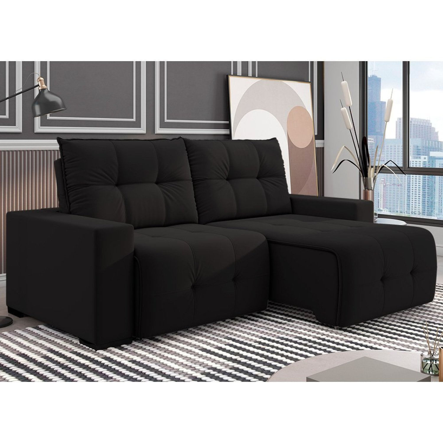 Sofa Retrátil E Reclinável 5 Lugares 290cm Noruega Preto