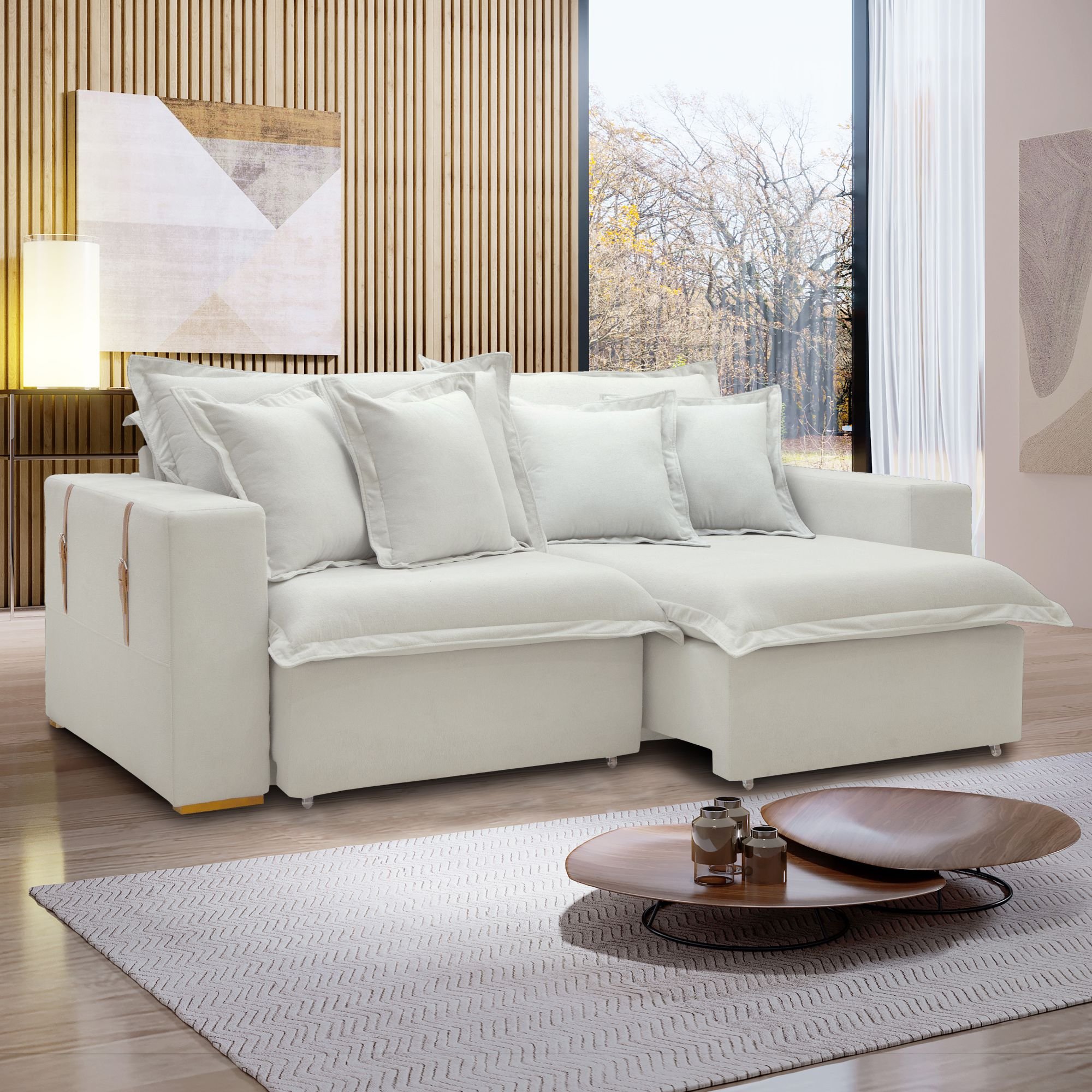 Sofá Cama Retrátil E Reclinável 220cm Arizona Gelo