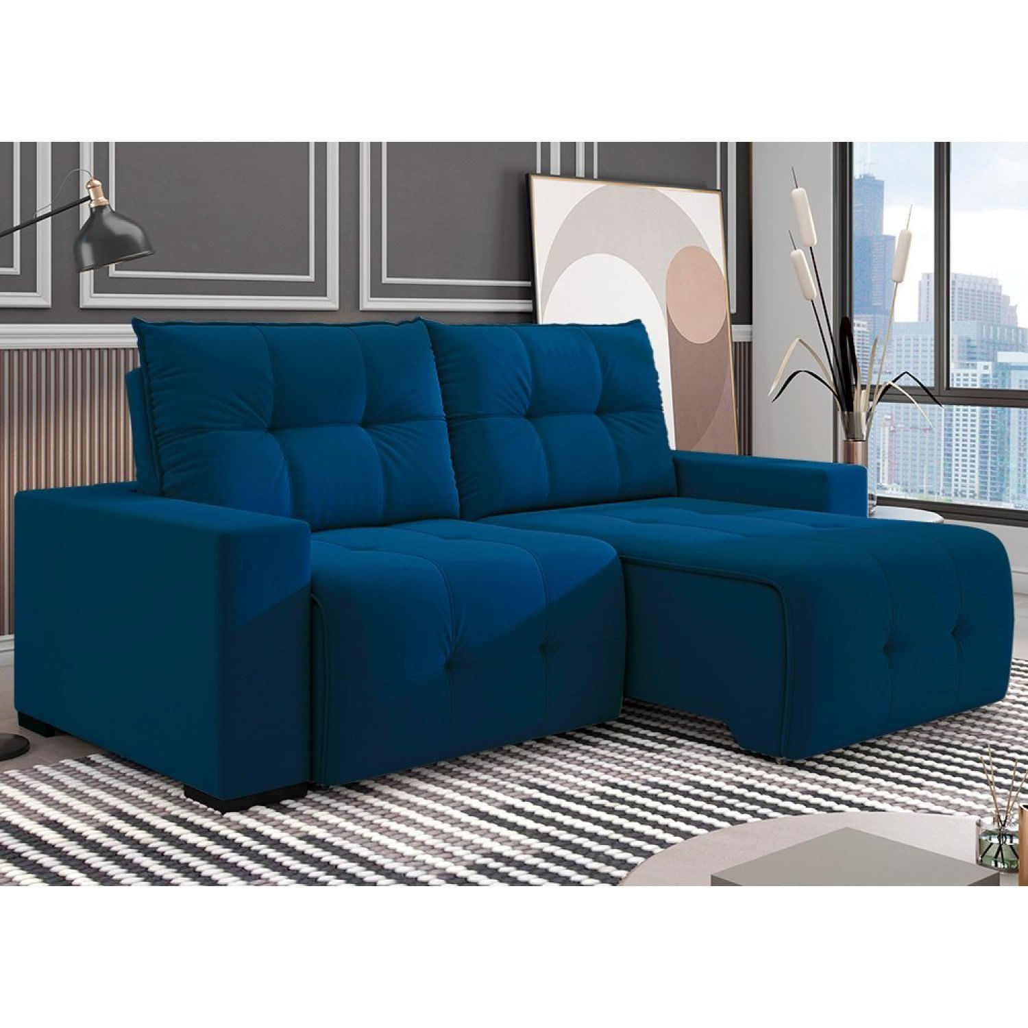 Sofa Retrátil E Reclinável 5 Lugares 290cm Noruega Azul