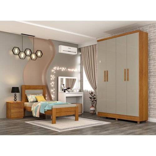 Guarda Roupa Solteiro 4 Portas 2 Gavetas Amsterdam Tcil Móveis Cinamomo/off White