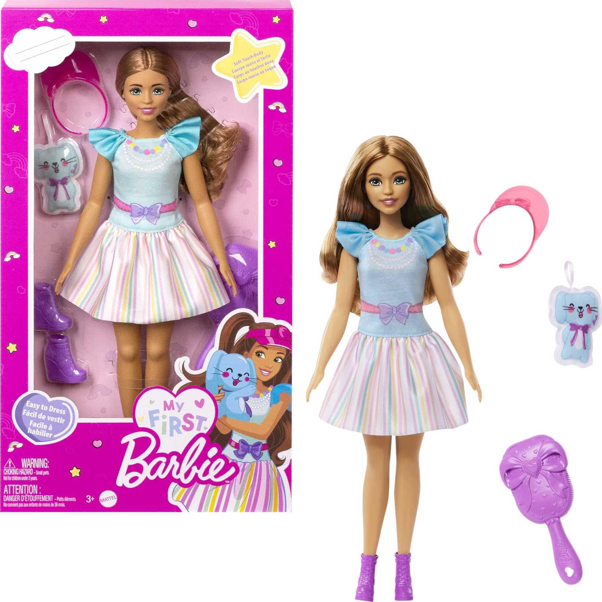 Boneca Pré-escolar Barbie My First Teresa Com Coelhinho De Pelúcia 34cm
