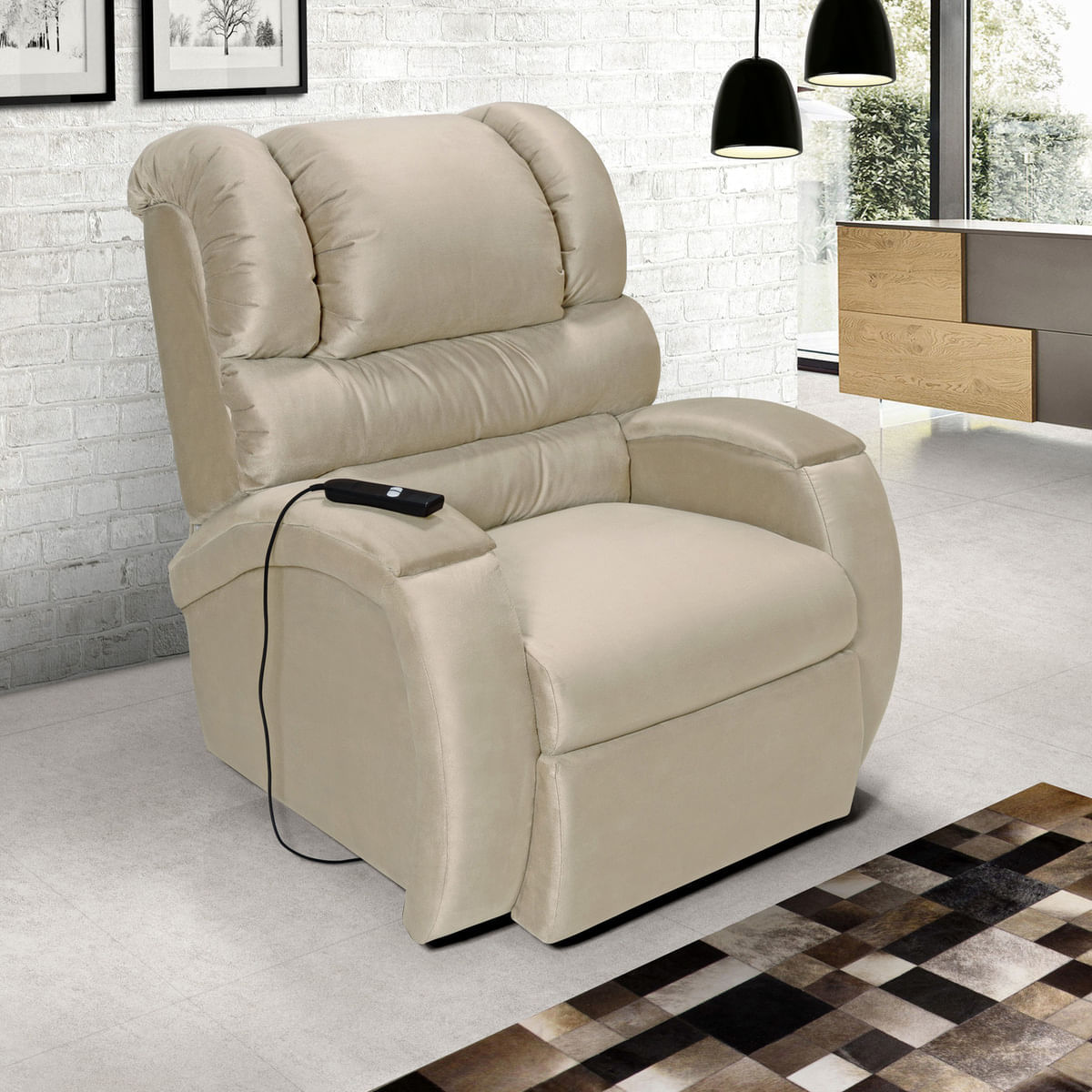 Poltrona do Papai Retrátil e Reclinável com Controle Imperial Império Estofados Areia