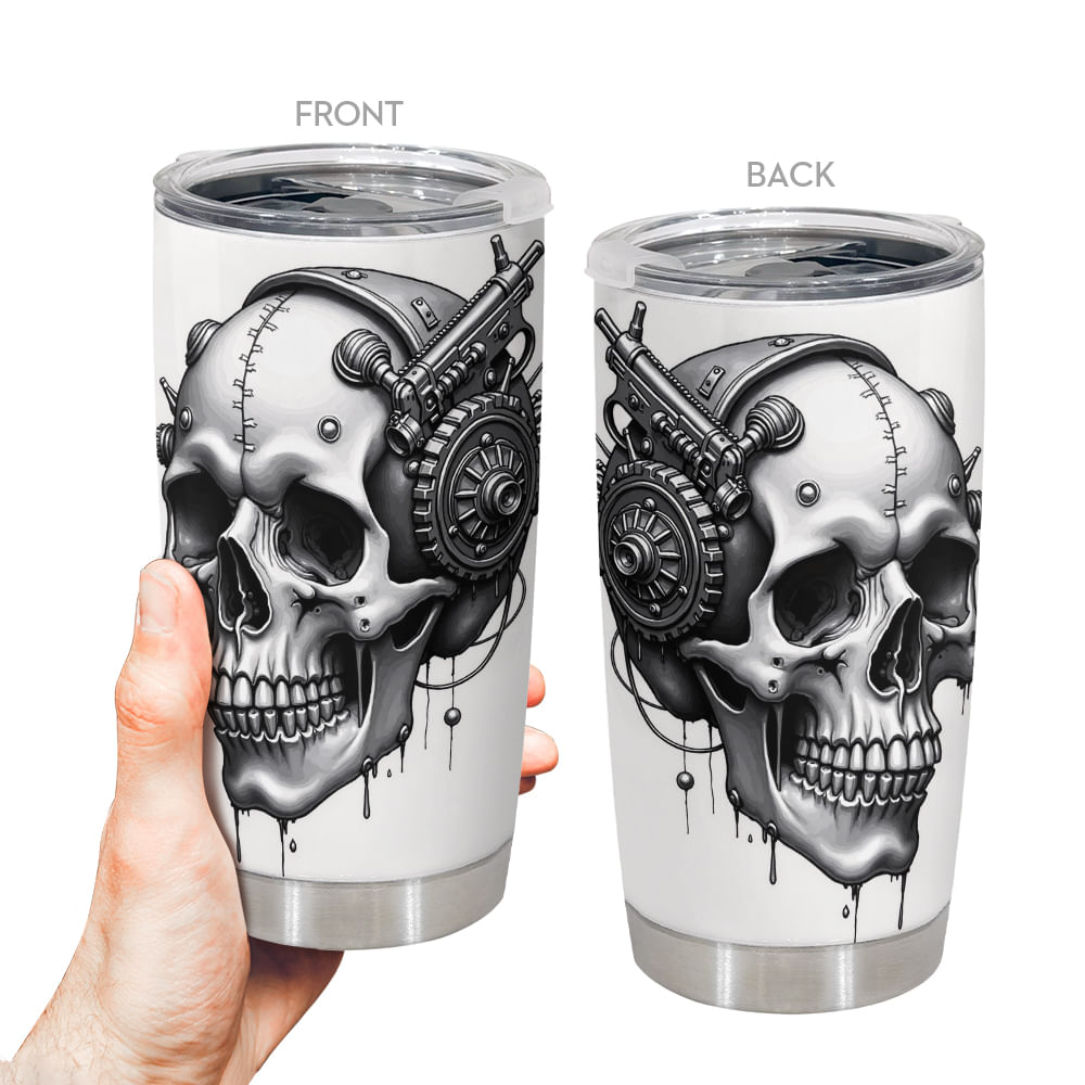 Copo De Viagem Oasisdream 600ml Em Aço Inoxidável Com Estampa De Caveira