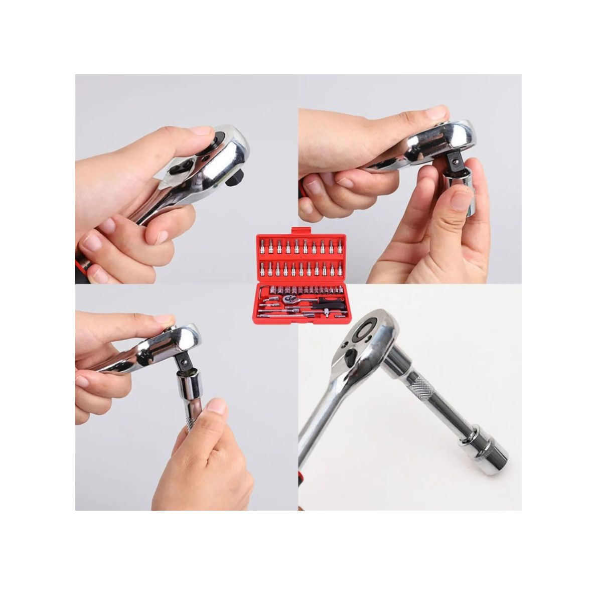 Kit Ferramentas 46 Pecas Soquetes Catraca Revesivel Maleta Vermelho