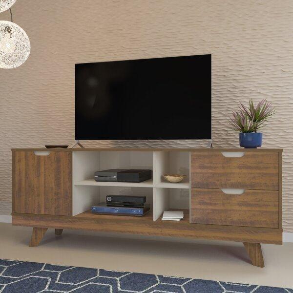 Rack para TV até 60 Polegadas 2 Gavetas Michigan Pinho/off White