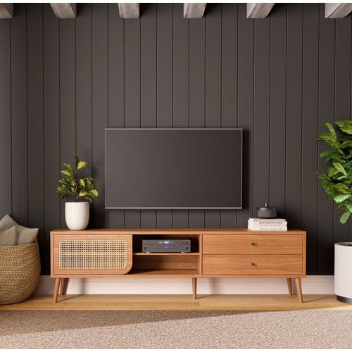 Rack para TV até 60 Polegadas Retrô Porta Telada 2 Gavetas Dalla Costa Freijó Madeirado