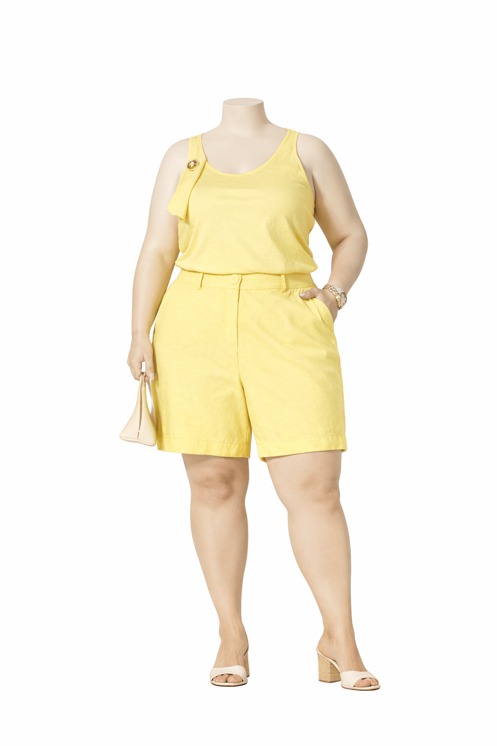 Bermuda Feminina Em Viscose Forrada Cintura Alta P Ao Gg