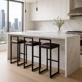 Kit 3 Banquetas Corino Ferro Cozinha Balcão Alta Bistro Marrom