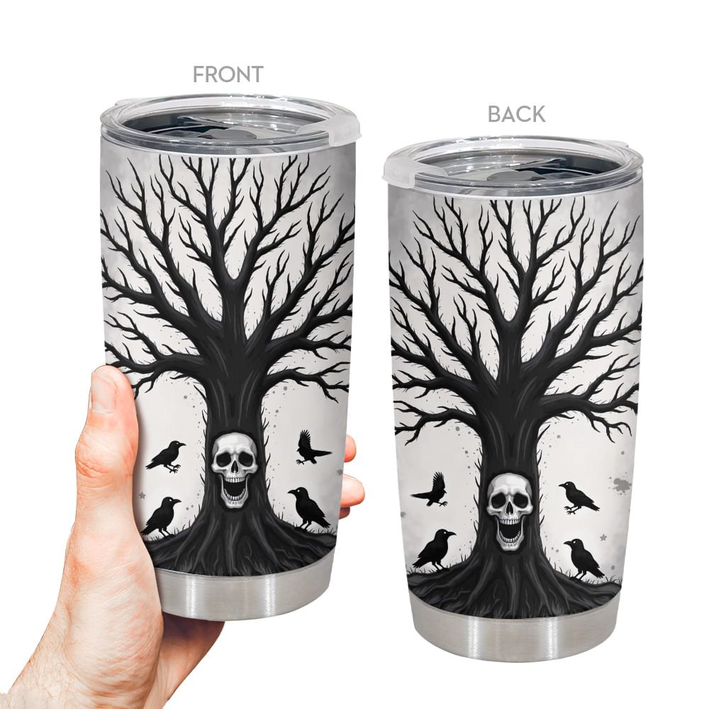 Copo De Viagem Oasisdream 600ml Em Aço Inoxidável Com Estampa De Caveira