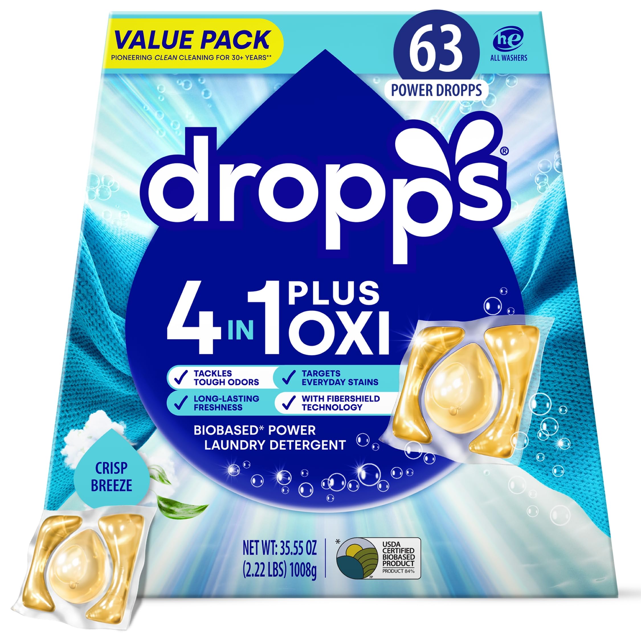 Cápsulas Para Detergente De Ropa Dropps 4 En 1 Plus Oxi 63 Unidades