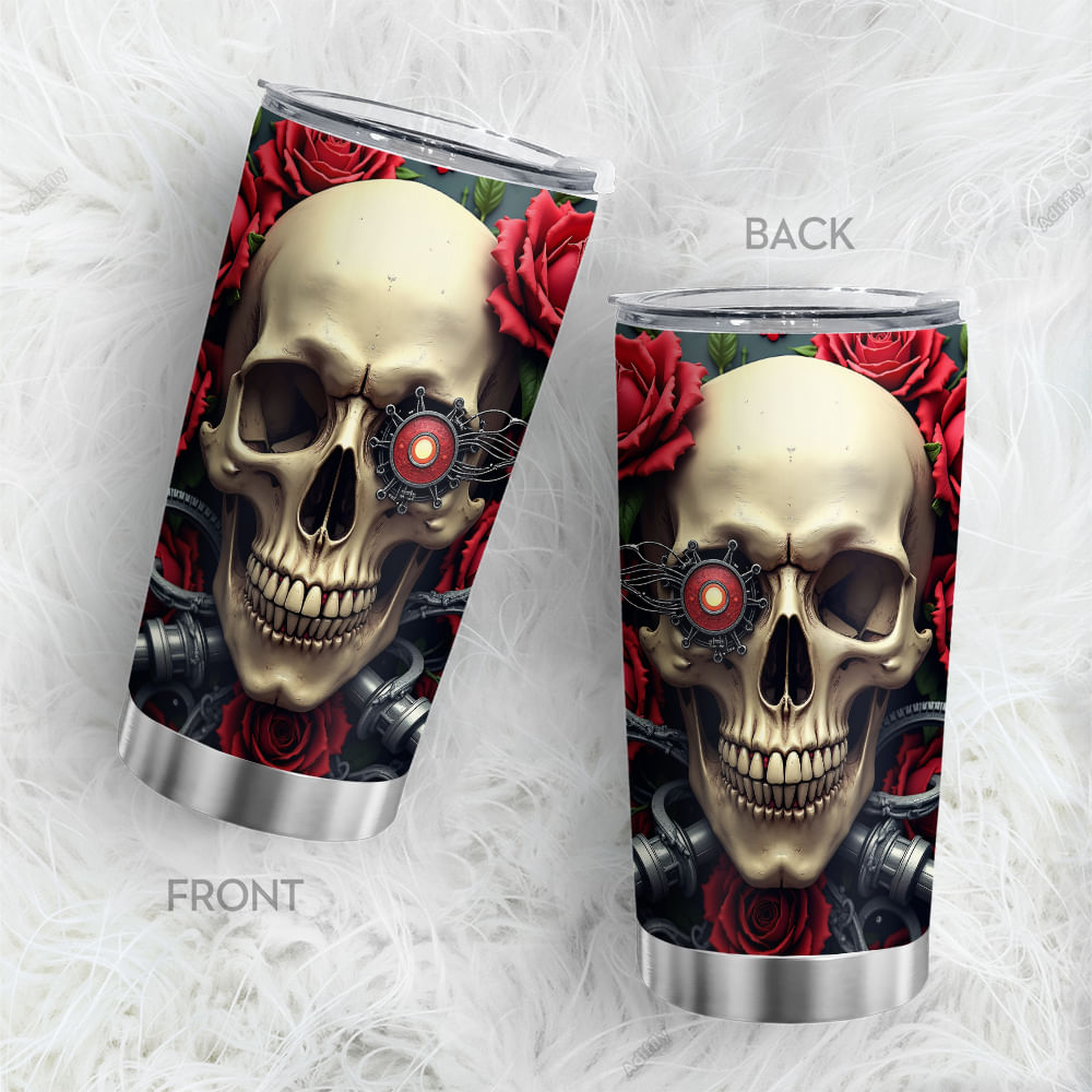 Copo De Viagem Oasisdream 600ml Em Aço Inoxidável Com Estampa De Caveira