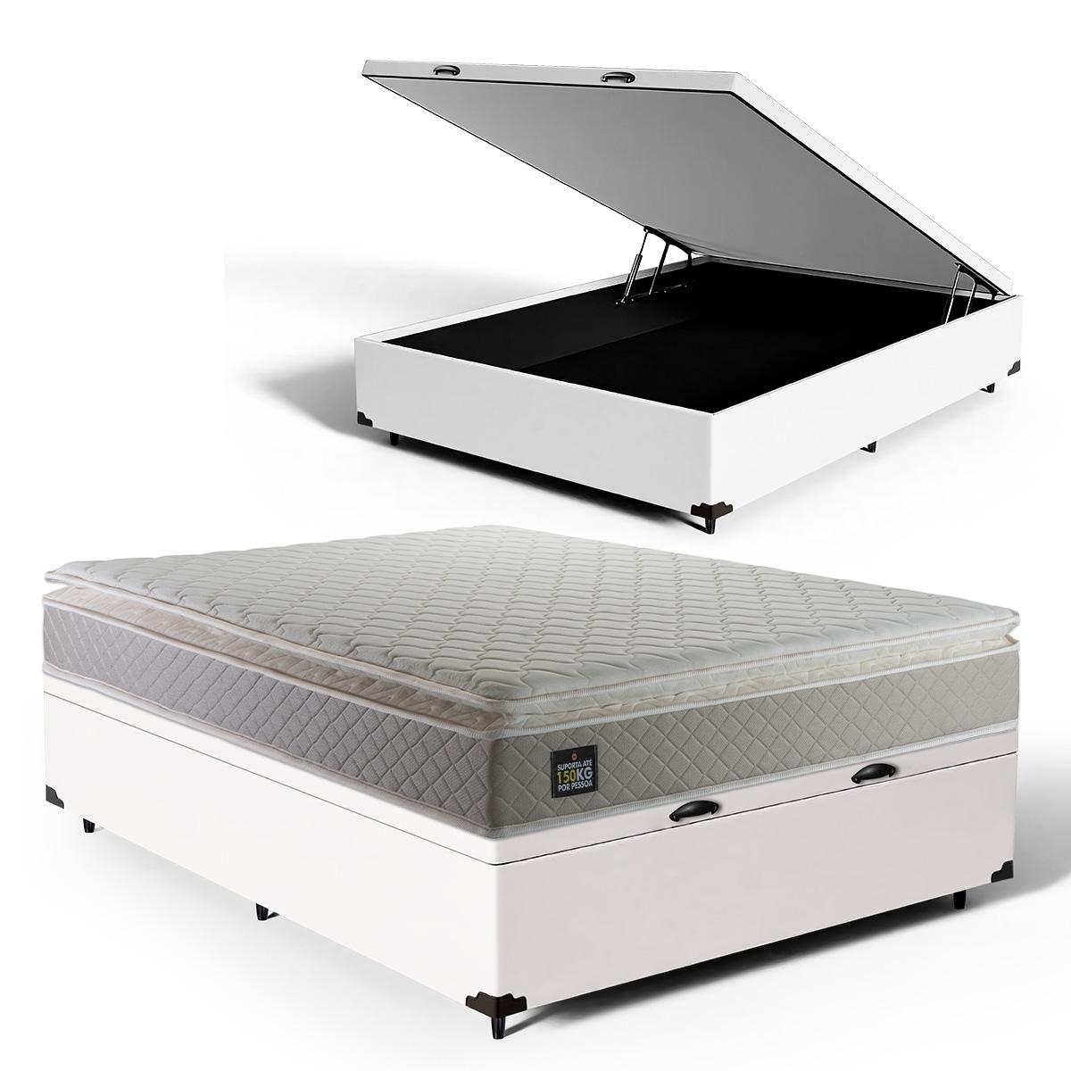 Cama Box Baú Com Colchão De Espuma D45 Pillow Top Strong Casal 138cm