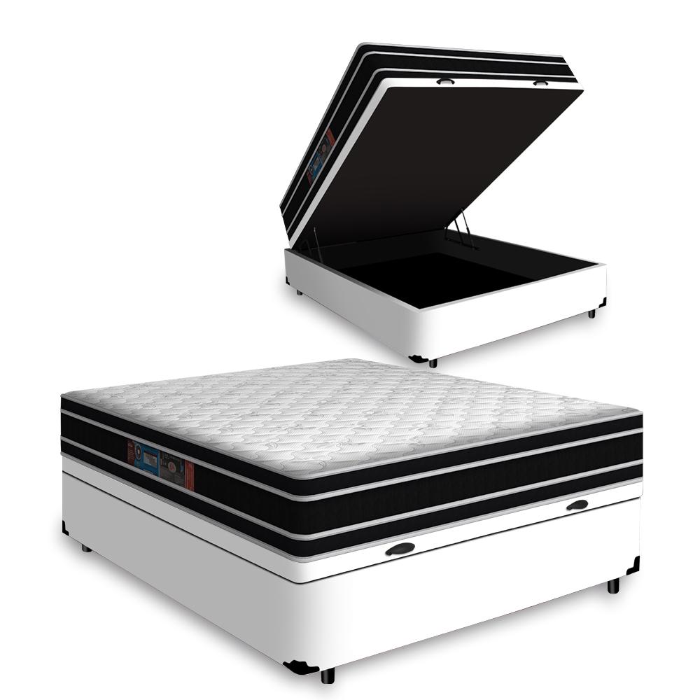 Cama Box Baú Com Colchão De Espuma D33 Castor Black White Double Face Casal 138cm
