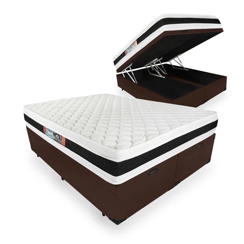 Cama Box Baú Com Colchão De Espuma D45 Castor Black & White D45 Double Face Super King 193cm