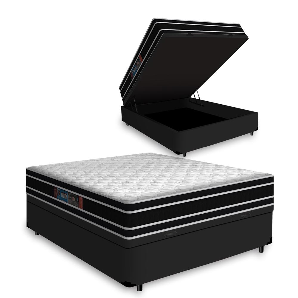 Cama Box Baú Com Colchão De Espuma D33 Castor Black White Double Face Casal 138cm