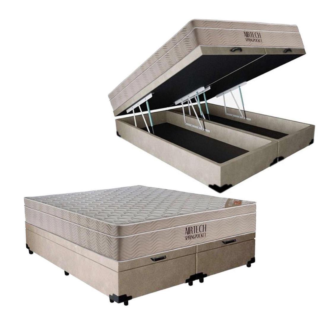 Cama Box Baú Com Colchão De Molas Ensacadas Ortobom Airtech Queen 158cm