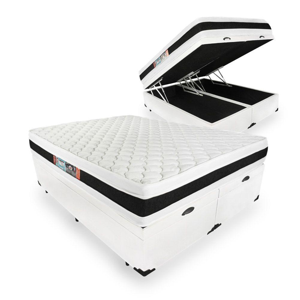 Cama Box Baú Com Colchão De Espuma D45 Castor Black & White D45 Double Face Super King 193cm