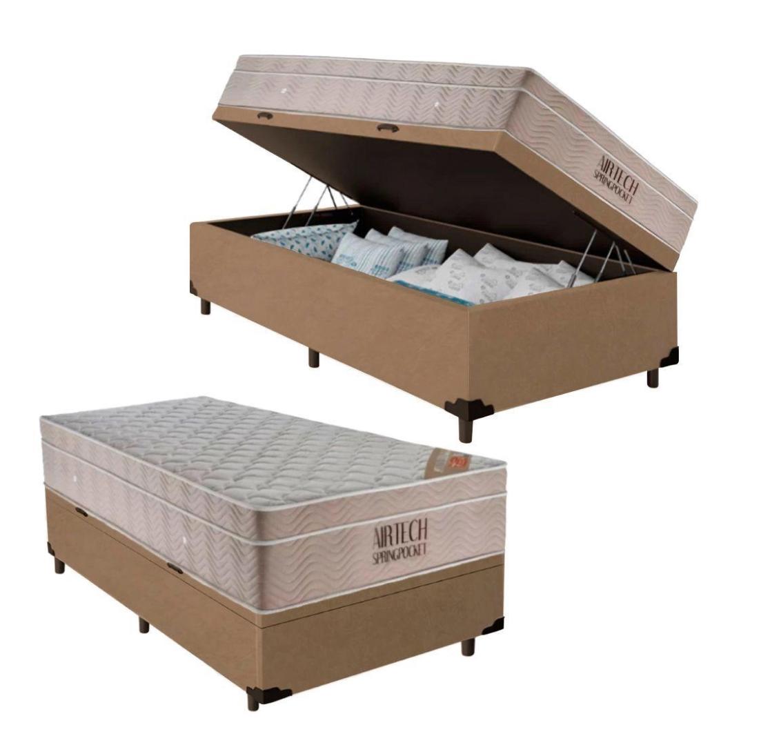 Cama Box Baú Com Colchão De Molas Ensacadas Ortobom Airtech Solteiro 88cm