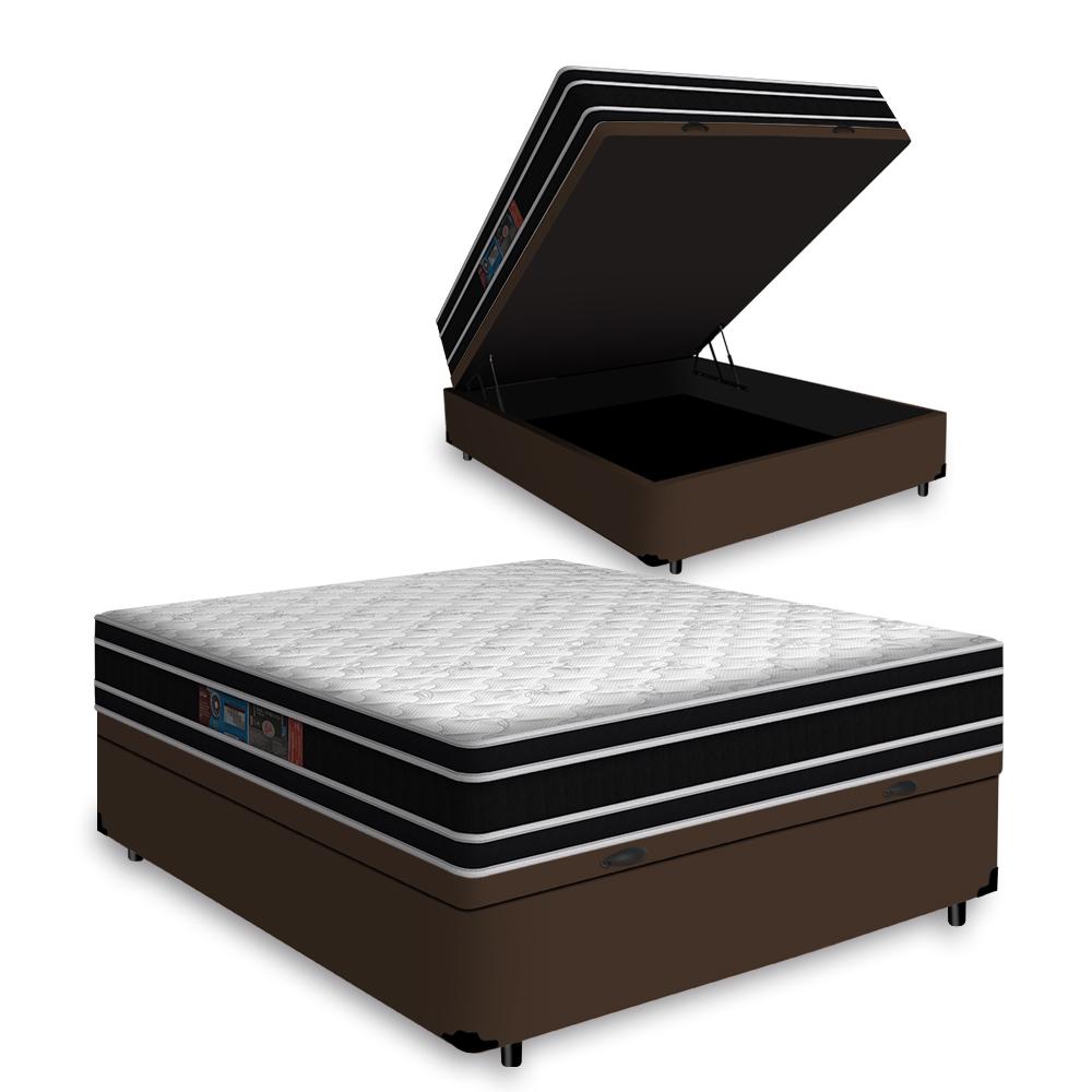 Cama Box Baú Com Colchão De Espuma D33 Castor Black White Double Face Casal 138cm