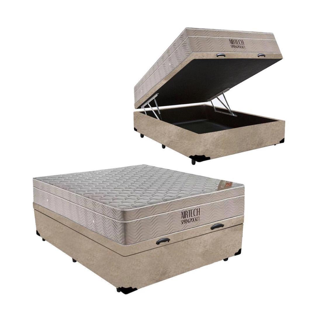 Cama Box Baú Com Colchão De Molas Ensacadas Ortobom Airtech Viúva 128cm