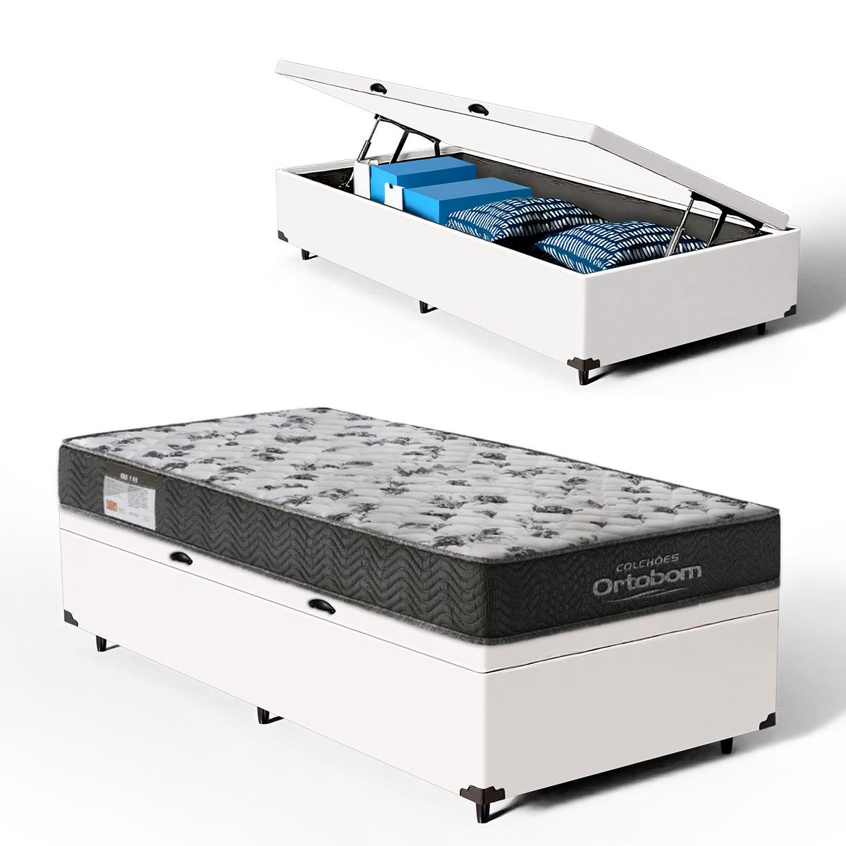 Cama Box Baú Com Colchão Ortobom De Espuma D33 Iso 100 Solteiro 78cm