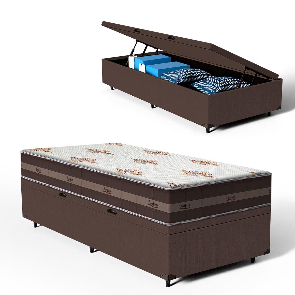 Cama Box Baú Com Colchão De Molas Anjos Classic Pocket Solteiro King 96cm