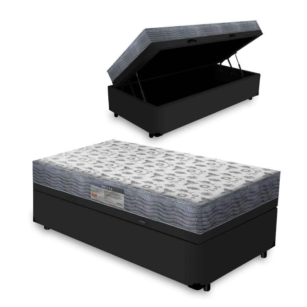 Box Baú + Colchão De Espuma D33 Ortobom Iso 100 Solteiro