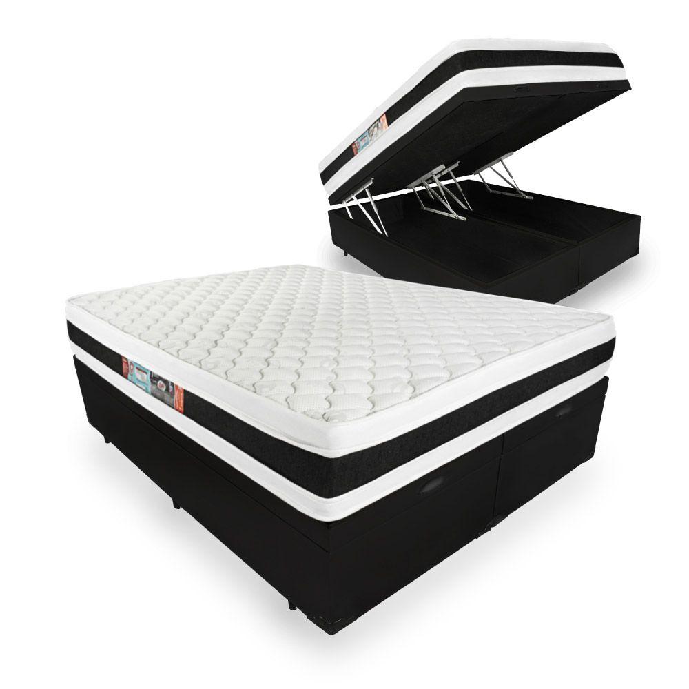 Cama Box Baú Com Colchão De Espuma D45 Castor Black & White D45 Double Face Super King 193cm