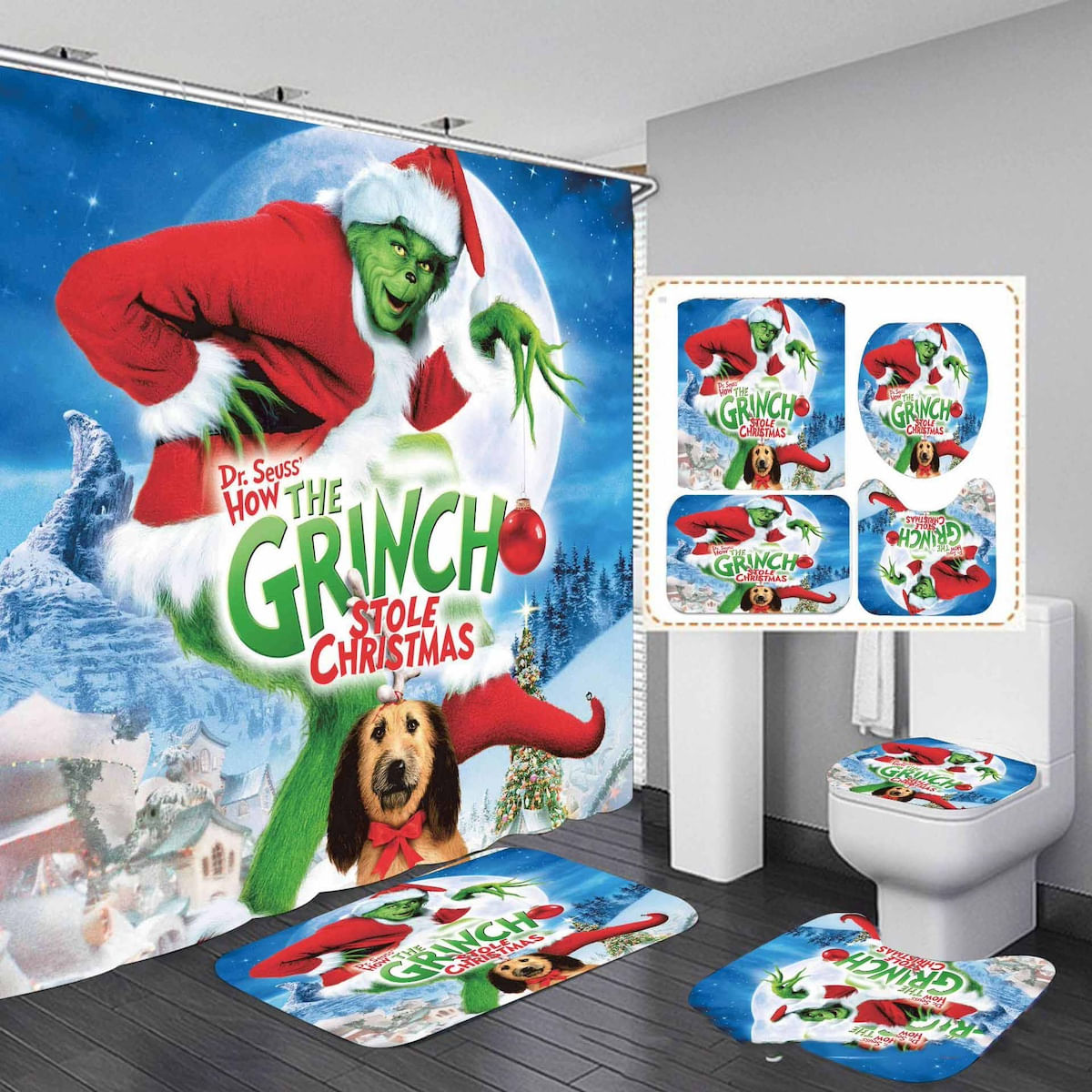 Conjunto De Cortinas De Chuveiro Christmas Grinchs Anime Waterproof
